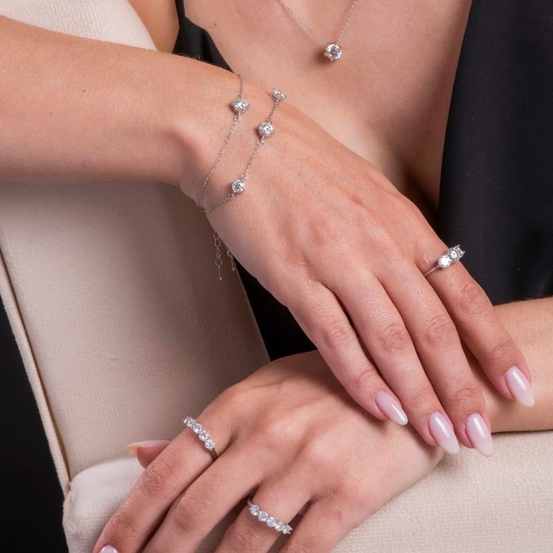 Anel Prata Banhado A Rodio C/ 5 Moissanite 4mm
