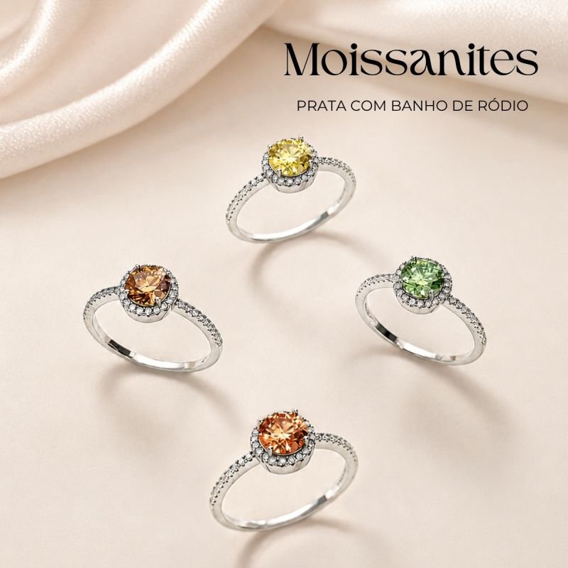 Anel Prata Banhado A Ródio Metade Cravejado C/ Moissanite 6mm Peridoto